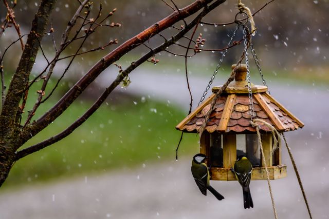 add bird feeder in the green spaces of your house